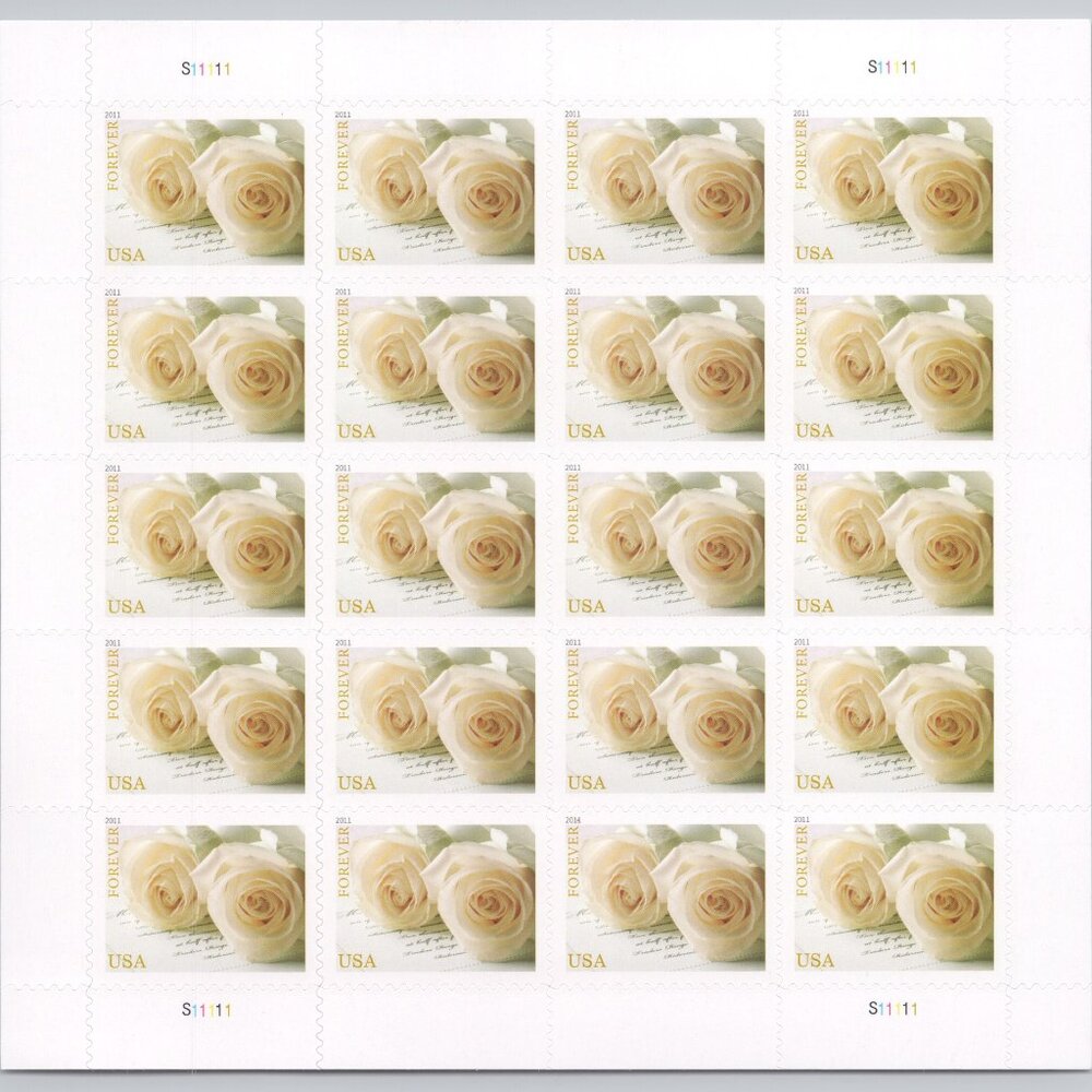 100 White Wedding Roses 2011 Forever Stamps For Invitations USPS‎